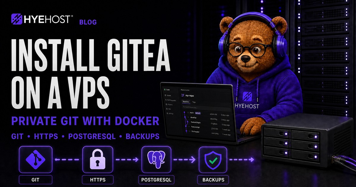 Install Gitea on a VPS with Docker Compose HYEHOST blog artwork