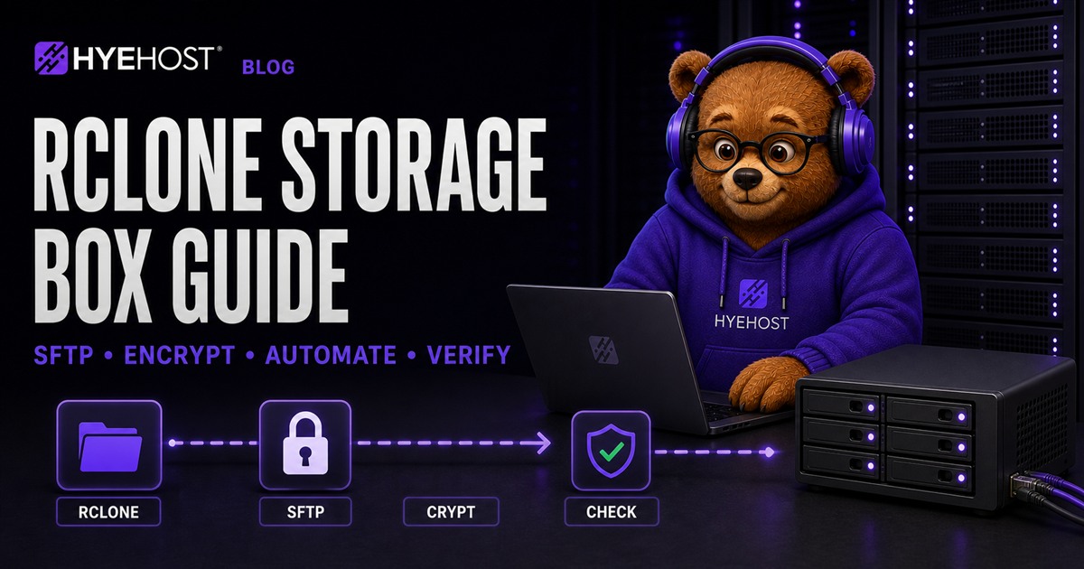 rclone Storage Box encrypted backup guide HYEHOST blog artwork